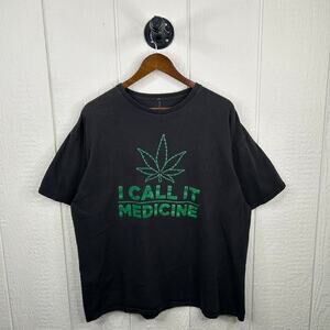 Vintage 90's I Call It Medicine Marijuana Cannabis Weed Leaf Graphic Tee X-Large